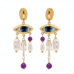 🆕️ Large Schiaparelli-Inspired Surrealist Evil Eye Chandelier Earrings NWOT